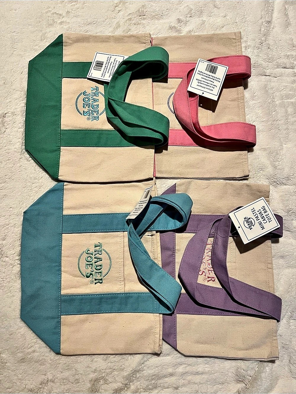 Trader Joe’s Mini Pastel Canvas Tote Bags Set of 4 NWT Limited Edition